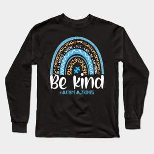 Be Kind Autism Awareness Leopard Rainbow Long Sleeve T-Shirt